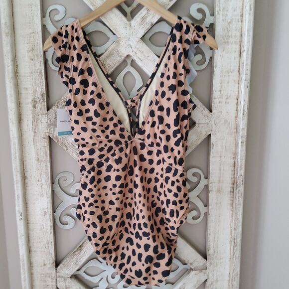 Marina West Women's One Piece Ruffle Swimsuit in Creamy Beige Leopard Print - Picture 10 of 11